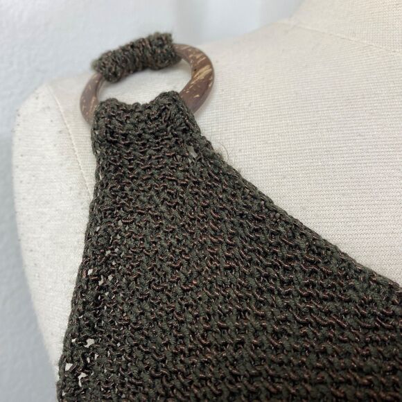 Chico's Brown Knit Tank Top Size 1 Med Bronze Shimmer Coconut Rings Shoulders - Picture 4 of 13